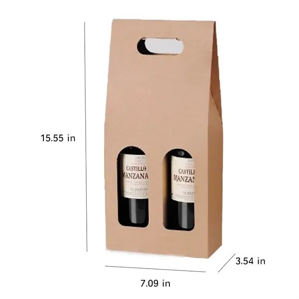 Kraft Paper Box Carrier Wine Bag For Two Bottles