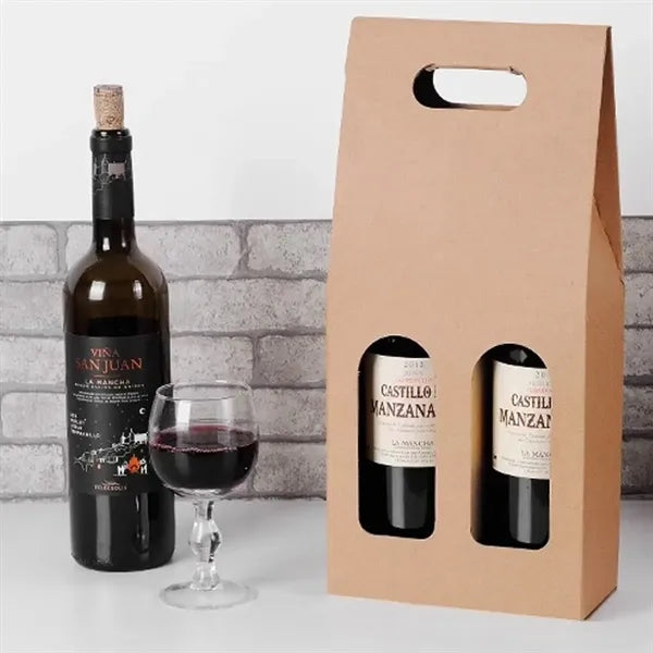 Kraft Paper Box Carrier Wine Bag For Two Bottles
