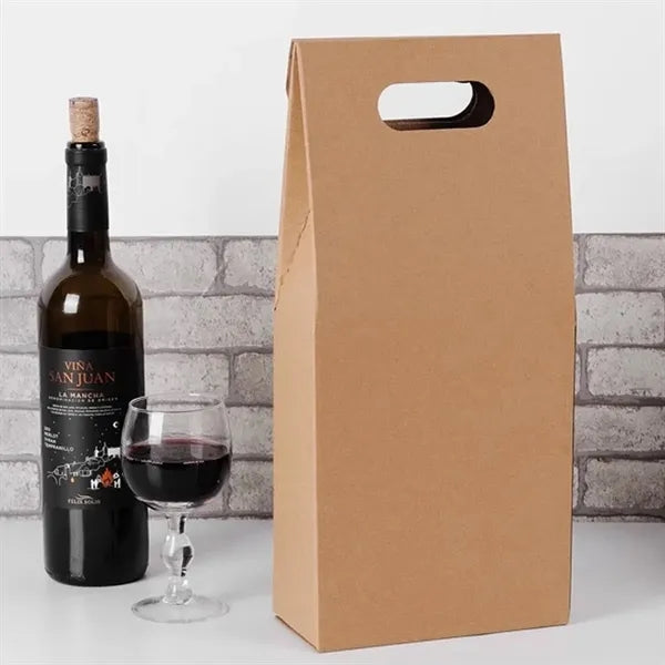 Kraft Paper Box Carrier Wine Bag For Two Bottles