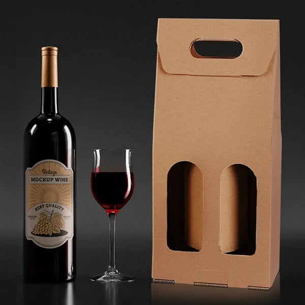 Kraft Paper Box Carrier Wine Bag For Two Bottles
