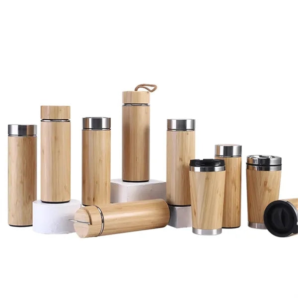 15oz Bamboo Thermos Cup Insulated Bottle Unique Gifts