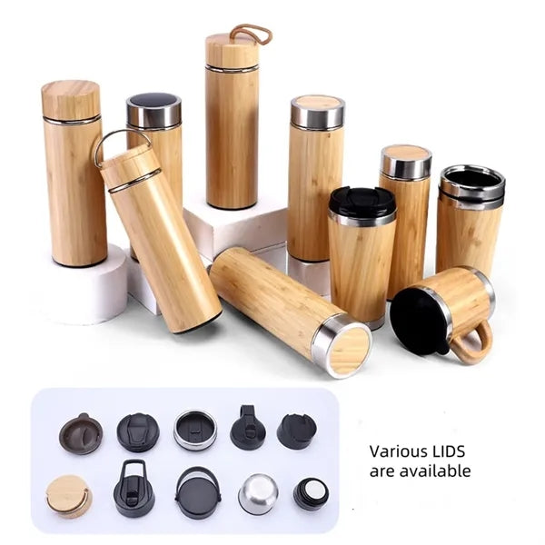 15oz Bamboo Thermos Cup Insulated Bottle Unique Gifts