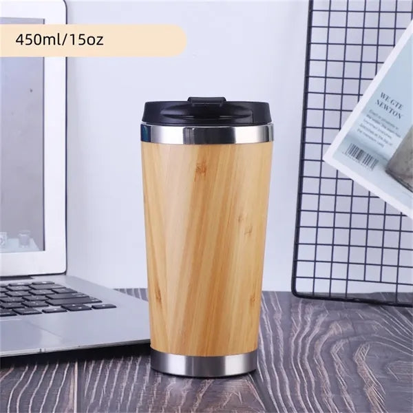 15oz Bamboo Thermos Cup Insulated Bottle Unique Gifts