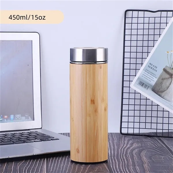 15oz Bamboo Thermos Cup Insulated Bottle Unique Gifts