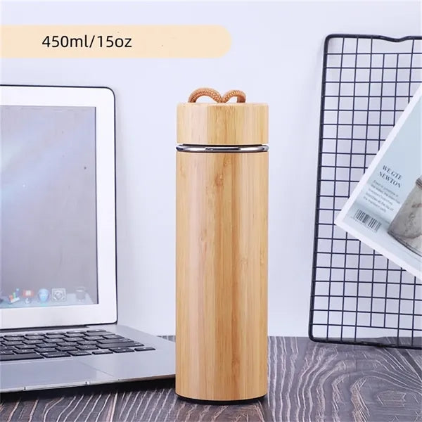 15oz Bamboo Thermos Cup Insulated Bottle Unique Gifts