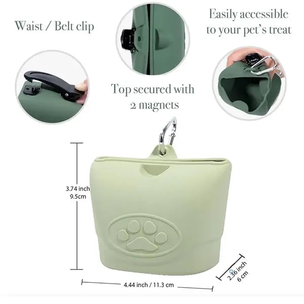 Silicone Dog Treat Pouch With Belt Clip And Carabiner