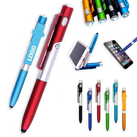Logo Stylus Pen Holder Phone Stand LED Flashlight