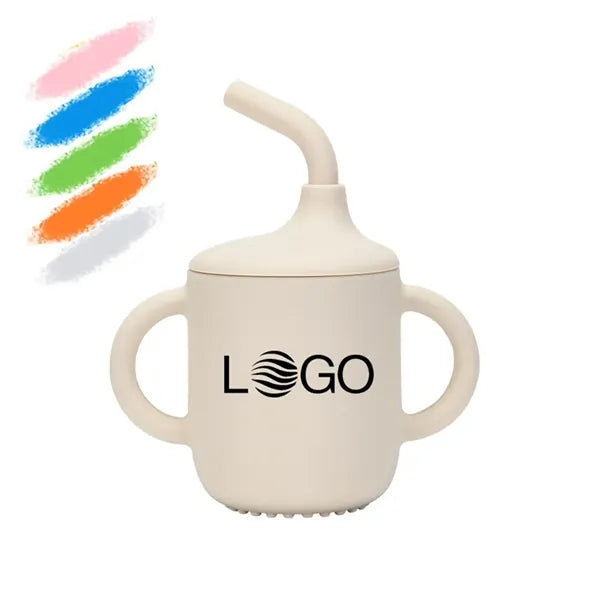 Silicone Drinking Training Cup with Handles and Straw