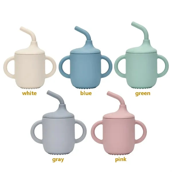 Silicone Drinking Training Cup with Handles and Straw