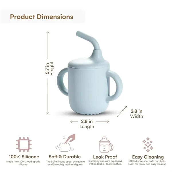 Silicone Drinking Training Cup with Handles and Straw