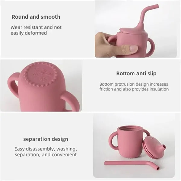 Silicone Drinking Training Cup with Handles and Straw