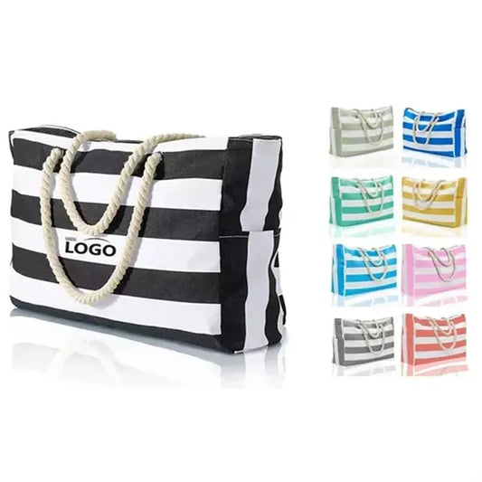 Large Striped Zipper Beach Bag