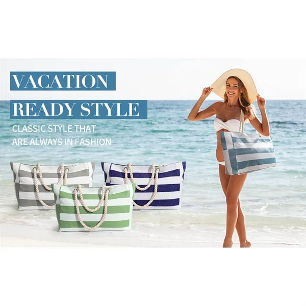 Large Striped Zipper Beach Bag