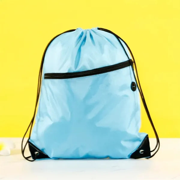 210d Drawstring Backpack with Front Zipper Pocket