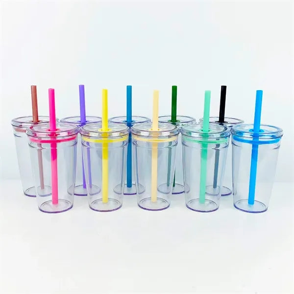 15Oz Plastic Bottles with Lids and Straws