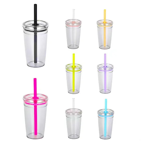 15Oz Plastic Bottles with Lids and Straws
