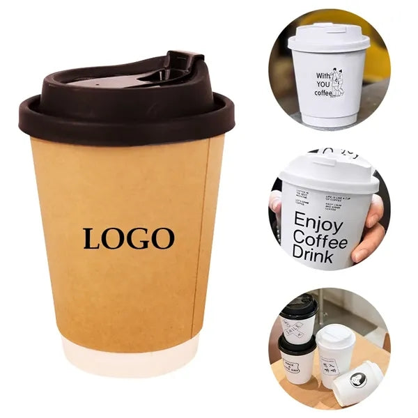 Printed Double-Wall Kraft Coffee Cup with Lid