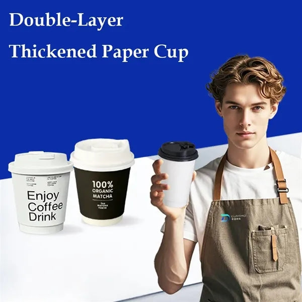Printed Double-Wall Kraft Coffee Cup with Lid