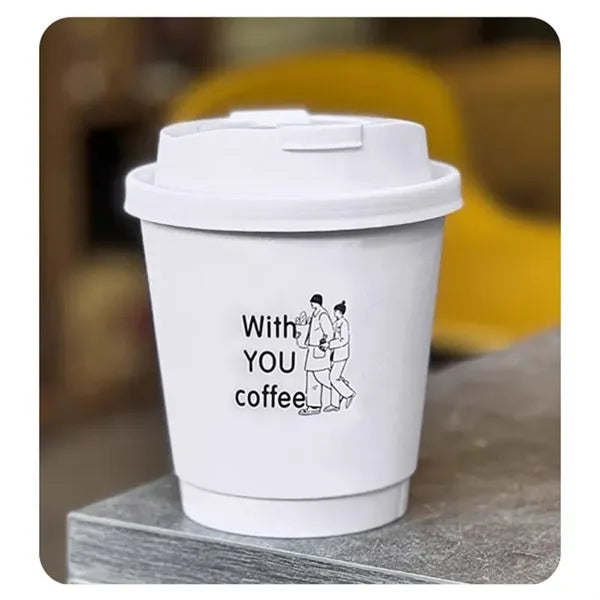 Printed Double-Wall Kraft Coffee Cup with Lid