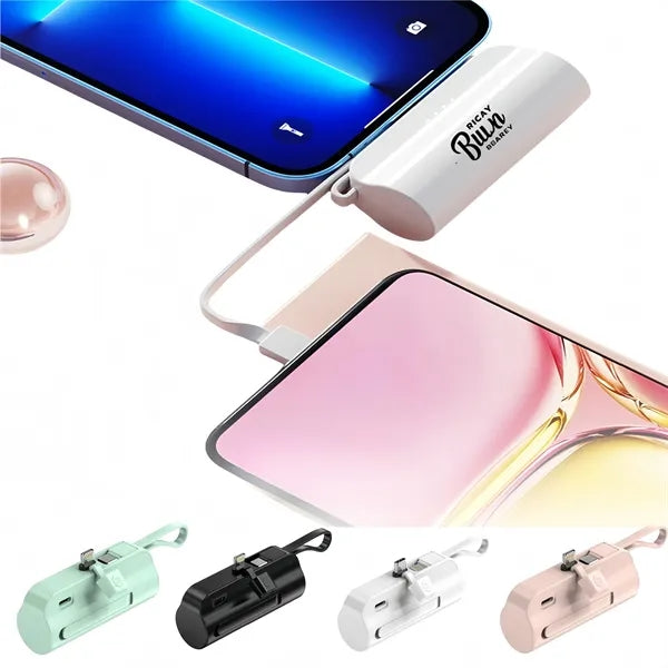Mini Emergency Power Bank with Built-in iPhone Cable