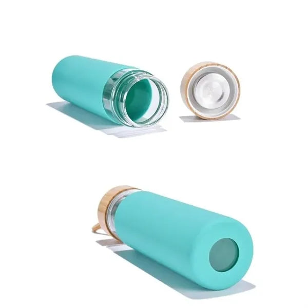 18Oz Glass Water Bottle with Bamboo Lid and Silicone Sleeve