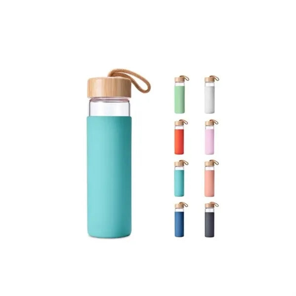 18Oz Glass Water Bottle with Bamboo Lid and Silicone Sleeve