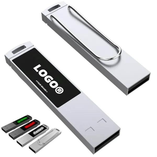 LED Logo Flash Drive Bookmark Clip USB Stick With Metal Hous