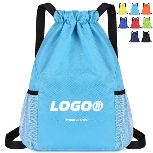 Water Resistant Drawstring Backpack With Pockets For Sports
