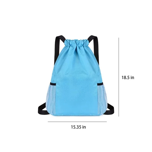 Water Resistant Drawstring Backpack With Pockets For Sports