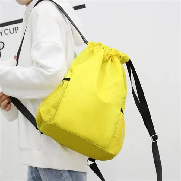 Water Resistant Drawstring Backpack With Pockets For Sports