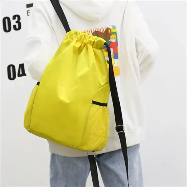 Water Resistant Drawstring Backpack With Pockets For Sports