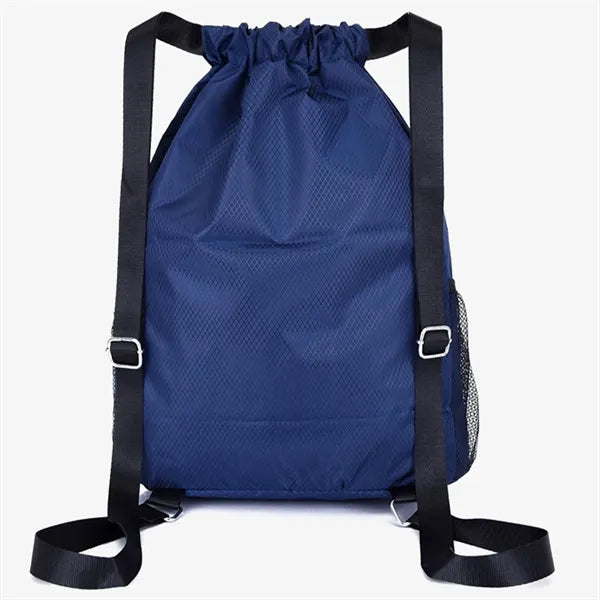 Water Resistant Drawstring Backpack With Pockets For Sports