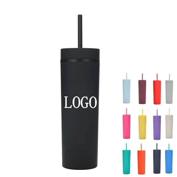 16OZ Straight Plastic Straw Cup With Lid