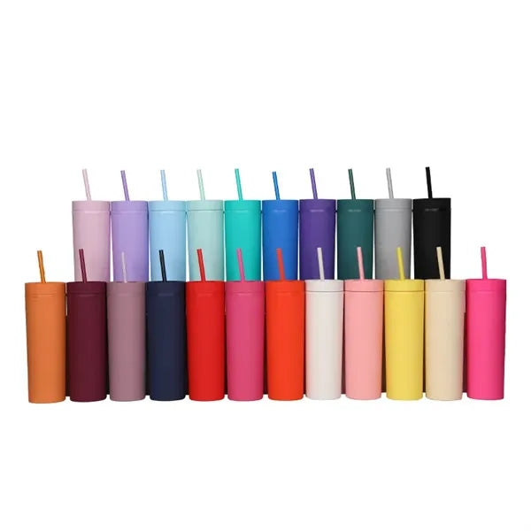 16OZ Straight Plastic Straw Cup With Lid