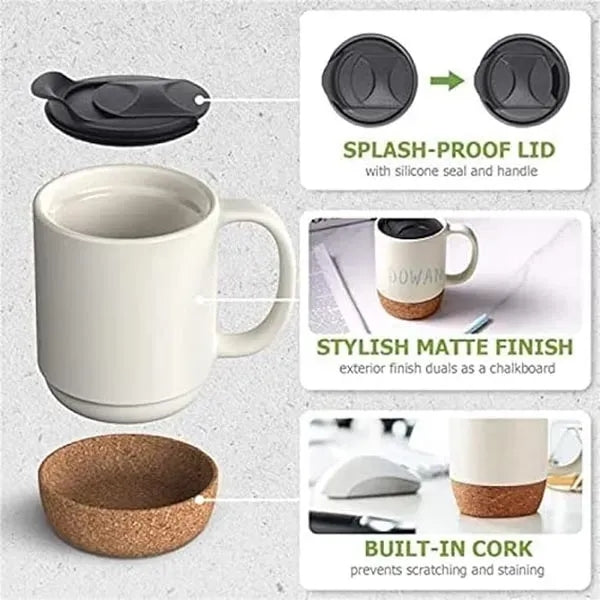 12Oz Cork Bottom Ceramic Mug with Lid