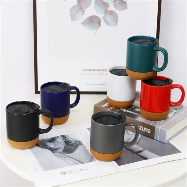 12Oz Cork Bottom Ceramic Mug with Lid
