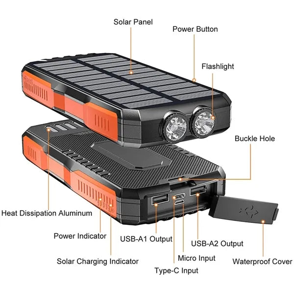 Solar Power Bank Wireless Charger 25000mAh