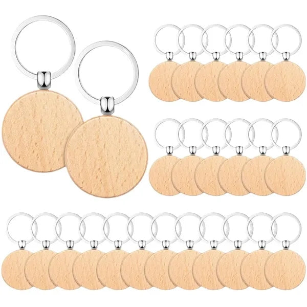 Natural Wood Slices-Wooden Keychain