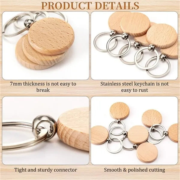 Natural Wood Slices-Wooden Keychain