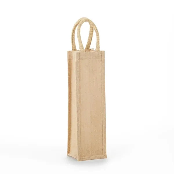 Eco-Friendly Jute Bag with Clear Front for Single Bottle