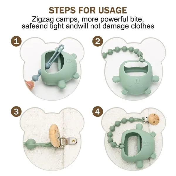 Silicone Pacifier Clip Holder with One Piece Design