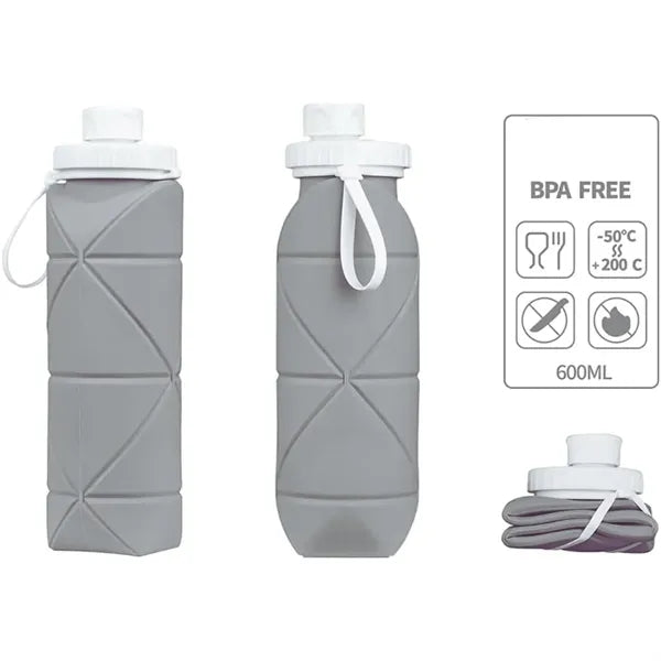 20oz. Collapsible Portable Silicone Water Bottle with Straw