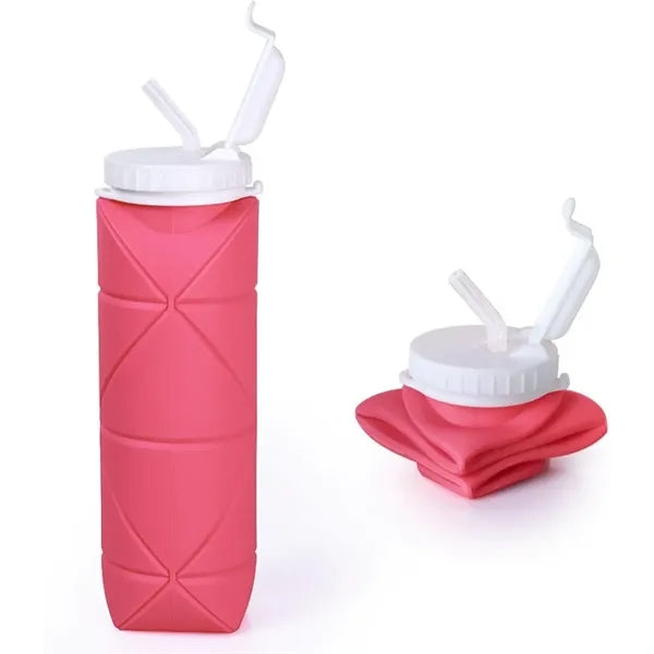 20oz. Collapsible Portable Silicone Water Bottle with Straw
