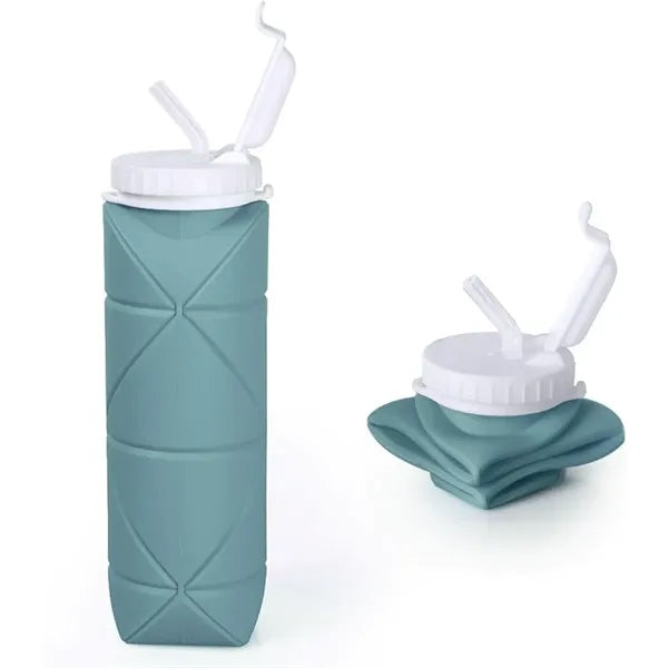 20oz. Collapsible Portable Silicone Water Bottle with Straw