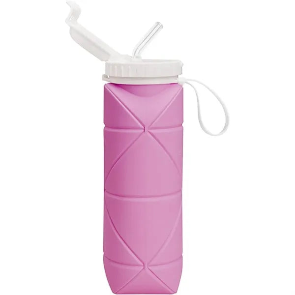 20oz. Collapsible Portable Silicone Water Bottle with Straw