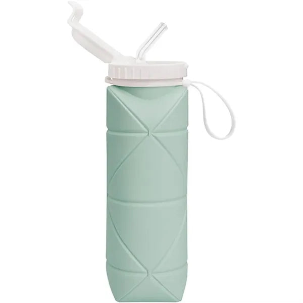20oz. Collapsible Portable Silicone Water Bottle with Straw