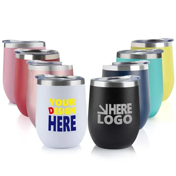 12oz Double Wall Stainless Steel Wine Tumbler with Lid