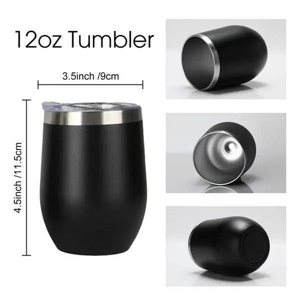 12oz Double Wall Stainless Steel Wine Tumbler with Lid