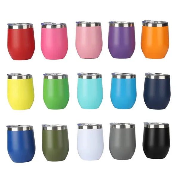 12oz Double Wall Stainless Steel Wine Tumbler with Lid