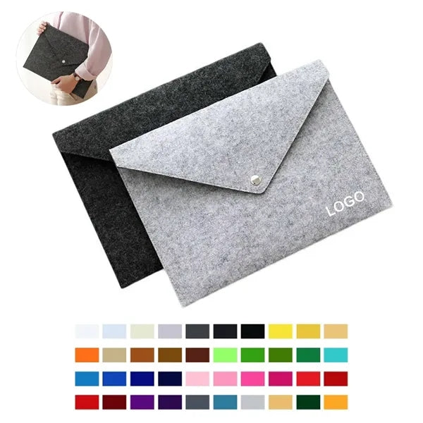 Portable Felt Handbag Button Closure Paper File Folder